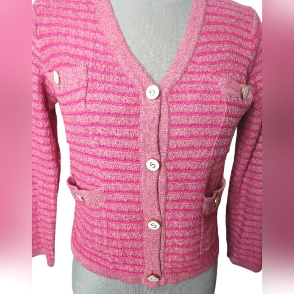 Pink # 5 Buttons Cookie Kudos Knit Women's Sweater Cardigan Buttons SZ small - Picture 12 of 15